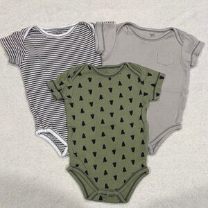 3-Pack Baby One-Piece Bodysuits - Green, Gray, Striped 100% Organic Cotton